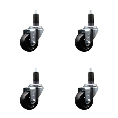 Service Caster 3'' SS Hard Rubber Wheel Swivel 1-1/4'' Expanding Stem Caster Set, 4PK SCC-SSEX20S314-HRS-114-4